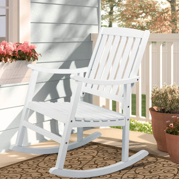 Penny Classic Slat-Back 300-Lbs Support Acacia Wood Patio Outdoor Rocking Chair - JONATHAN Y